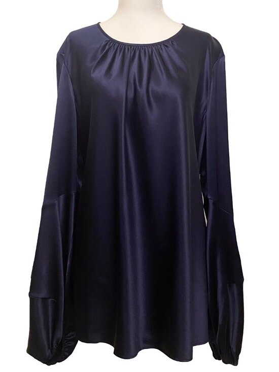 Lafayette 148 New York Tops - Lafayette 148 New York Navy Crew Neck 100% Silk Blouse Sz 12 L | Classic Luxury